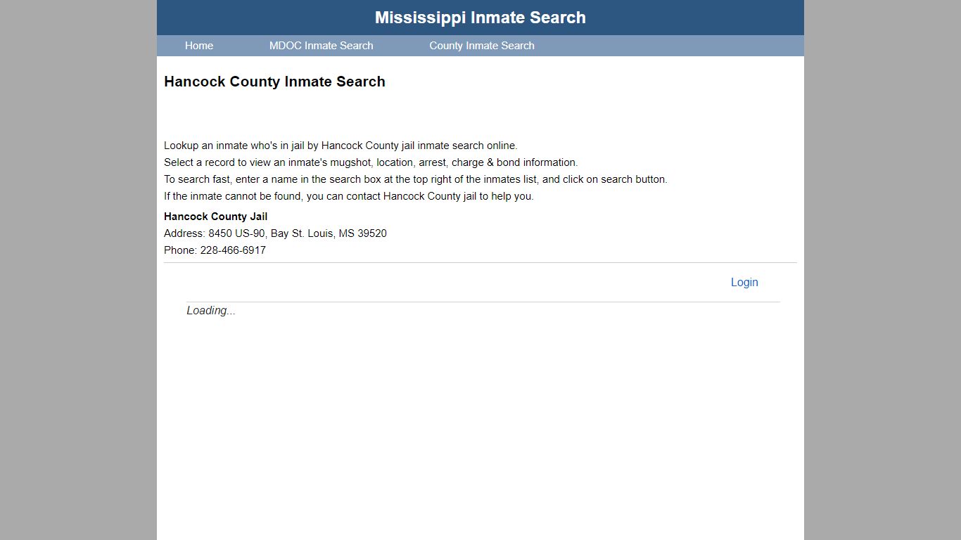 Hancock County Inmate Search - Mississippi Inmate Search